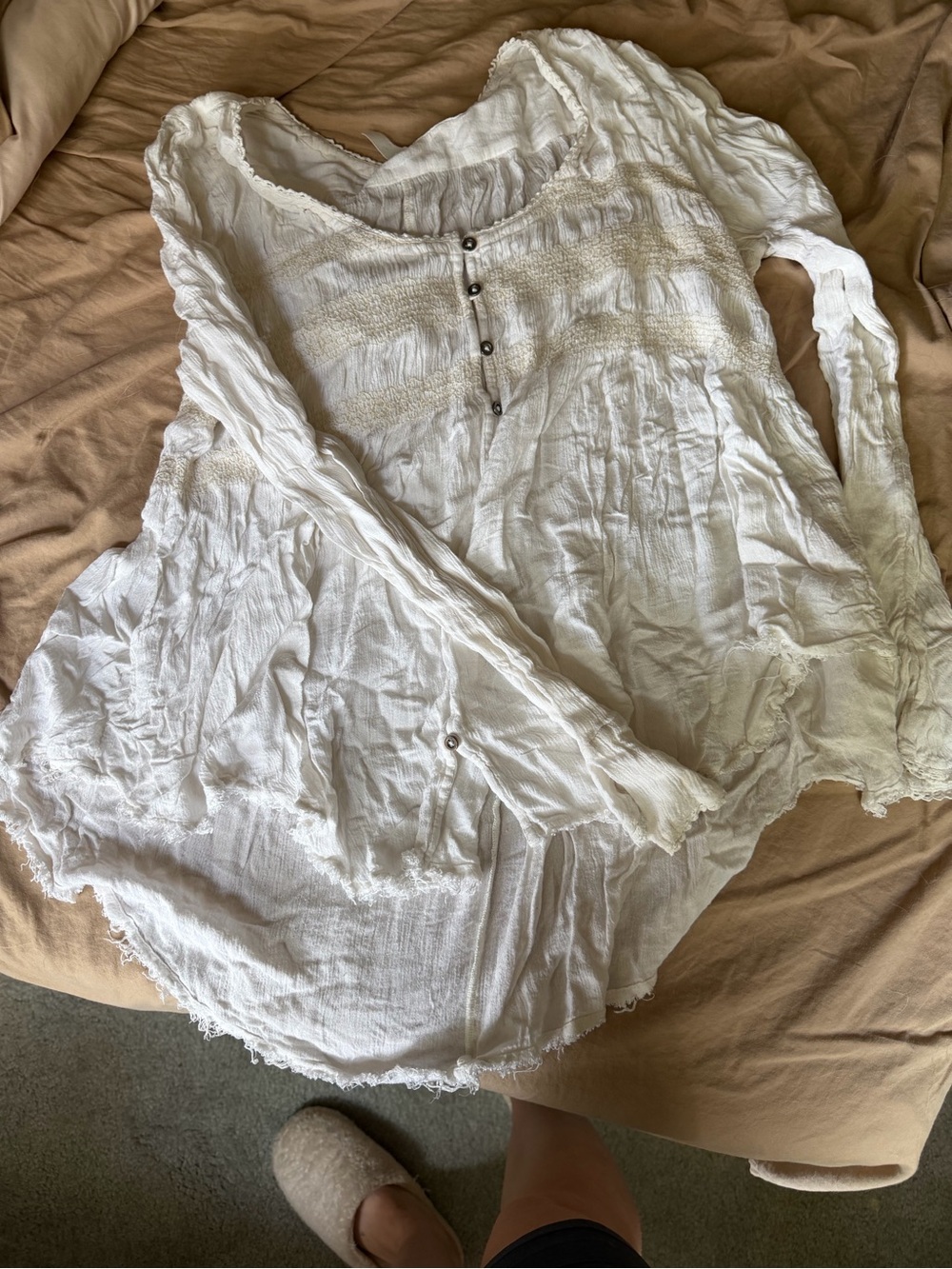 Anthropologie White Gauze Button-Front Peasant Blouse